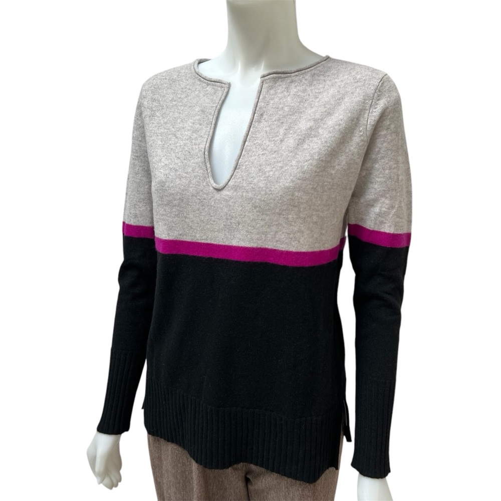RAFFI 100% Cashmere Women Sweater ColorBlock Preppy Clueless Gray‎ Black Magenta